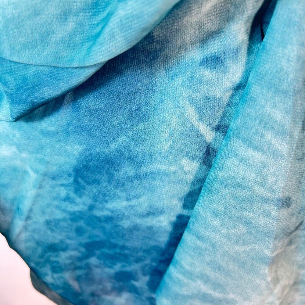 Peppermayo NWOT Teal Watercolor Plunge Halter Backless Mini Dress Size 2 - Picture 9 of 15
